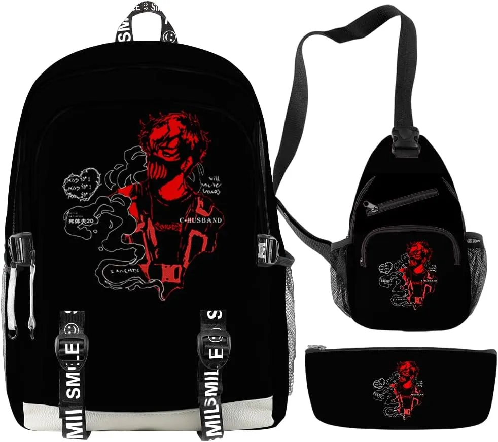 Corpse Husband Merch Backpack Adjustable Strap Bag Cosplay hree Piece travel Backpack (Suit 1)