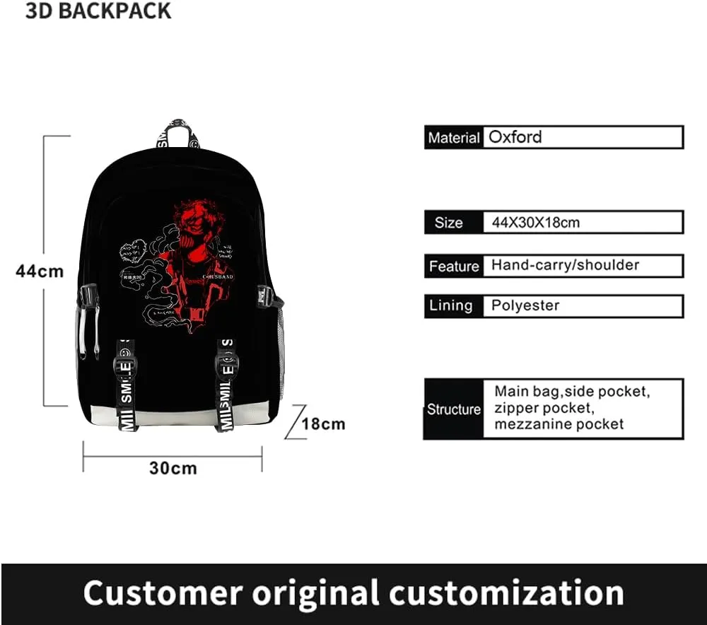Corpse Husband Merch Backpack Adjustable Strap Bag Cosplay hree Piece travel Backpack (Suit 1)