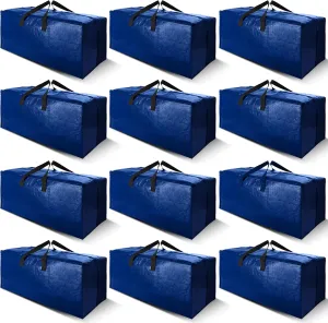 Cosy Family 12 Pack Heavy Duty Moving Bags with Backpack Straps - Strong Handles & Zippers, Storage Totes For Space Saving, Fold Flat, Alternative to Moving Box (X-Large-Set of 12, Blue)