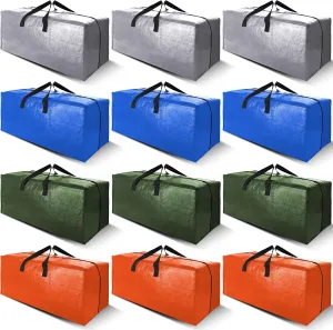 Cosy Family 12 Pack Heavy Duty Moving Bags with Backpack Straps - Strong Handles & Zippers, Storage Totes For Space Saving, Fold Flat, Alternative to Moving Box (X-Large-Set of 12, Multicolored)