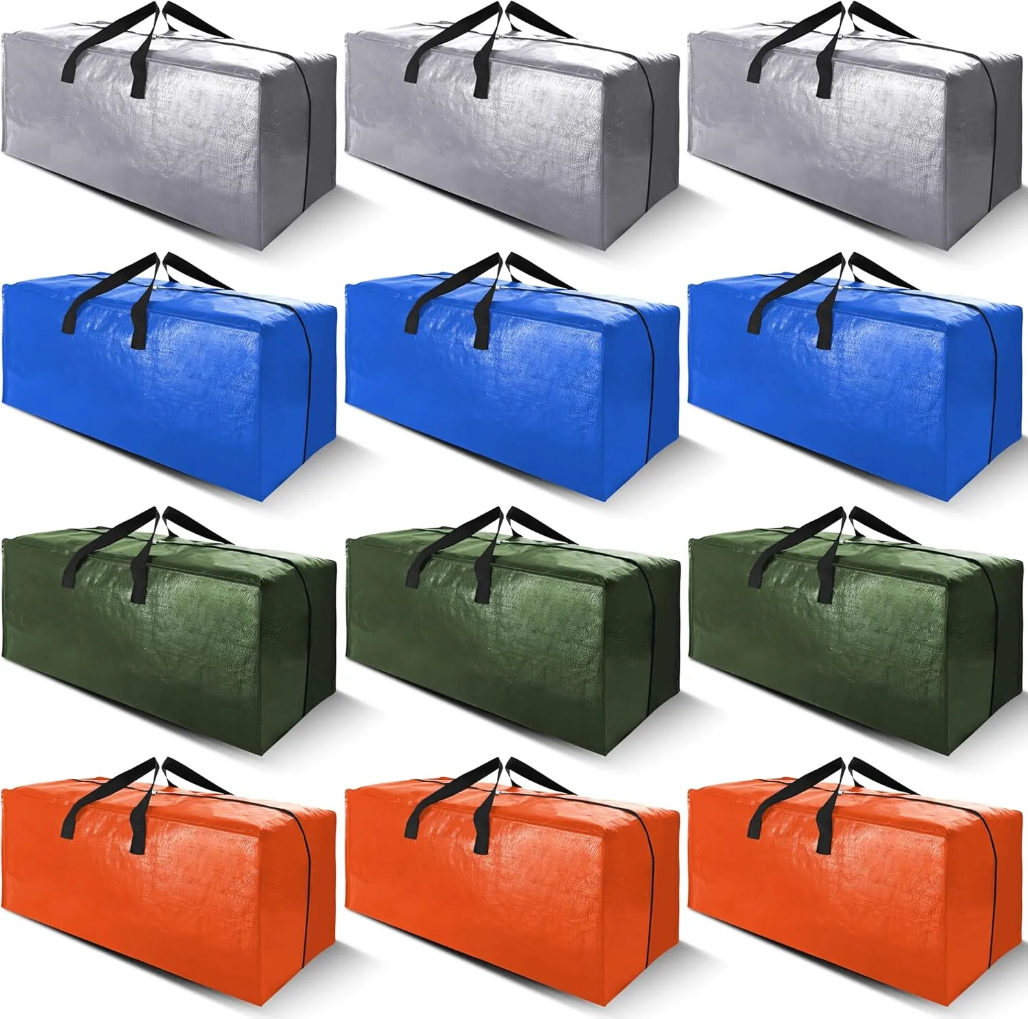Cosy Family 12 Pack Heavy Duty Moving Bags with Backpack Straps - Strong Handles & Zippers, Storage Totes For Space Saving, Fold Flat, Alternative to Moving Box (X-Large-Set of 12, Multicolored)