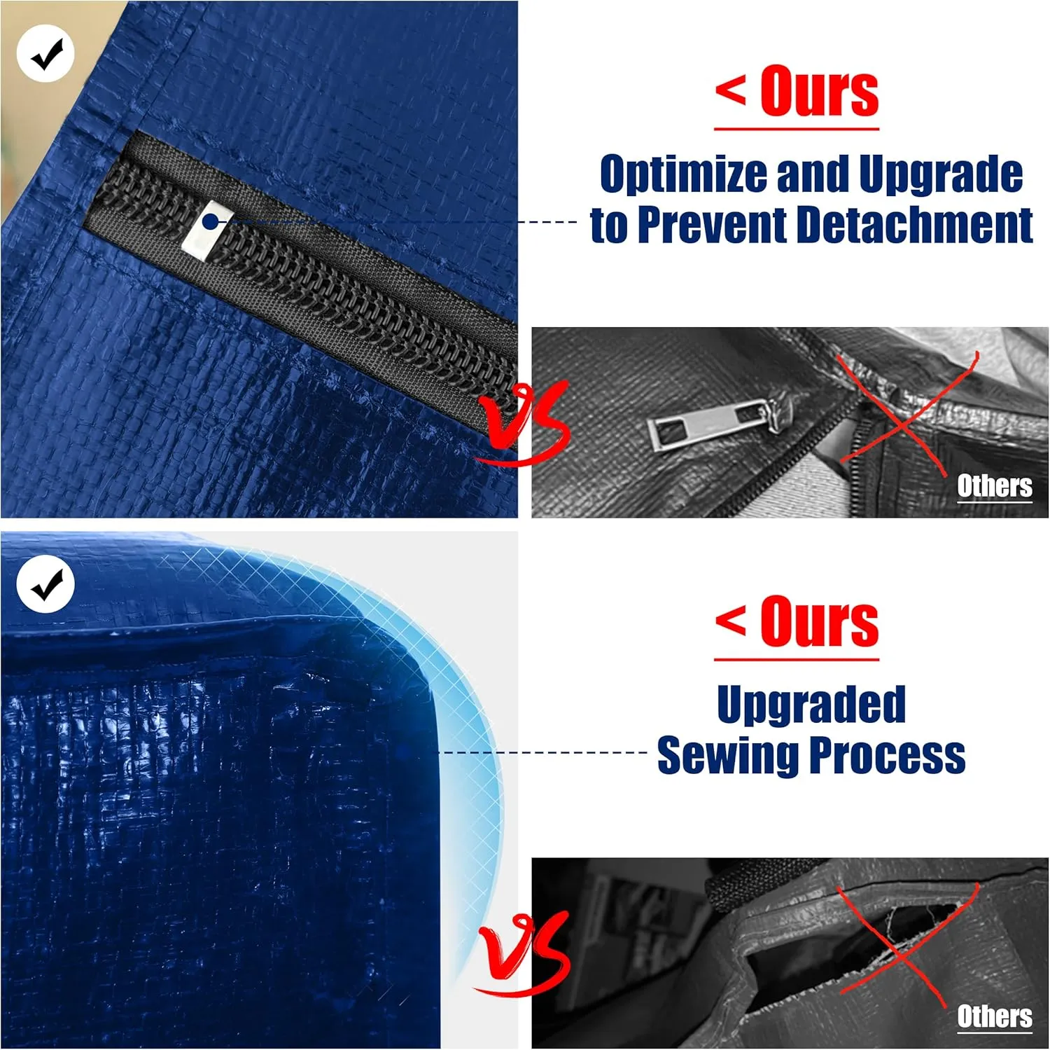 Cosy Family 4 Pack Heavy Duty Extra Large Moving Bags with Backpack Straps - Strong Handles & Zippers, Storage Totes For Space Saving, Fold Flat, Alternative to Moving Box (X-Large-Set of 4, Blue)