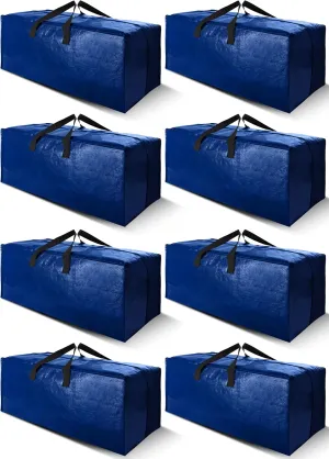 Cosy Family 8 Pack Heavy Duty Extra Large Moving Bags with Backpack Straps - Strong Handles & Zippers, Storage Totes For Space Saving, Fold Flat, Alternative to Moving Box (40 gal, Blue)