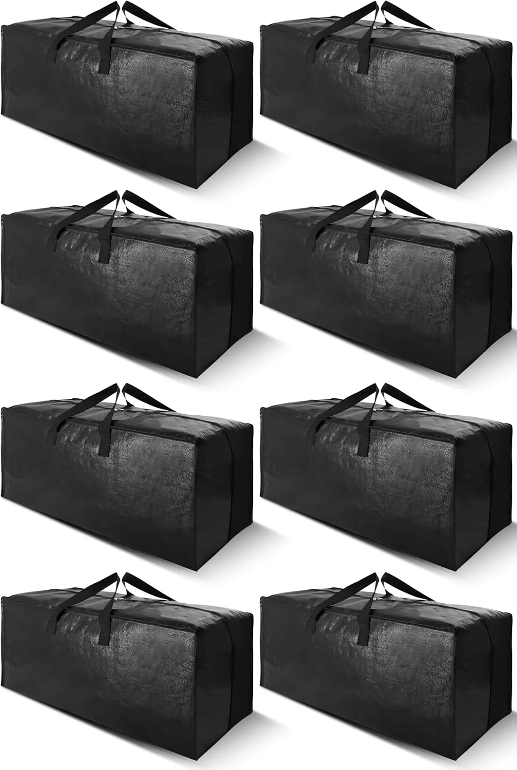 Cosy Family 8 Pack Heavy Duty Extra Large Moving Bags with Backpack Straps - Strong Handles & Zippers, Storage Totes For Space Saving, Fold Flat, Alternative to Moving Box (Set of 8, Black)