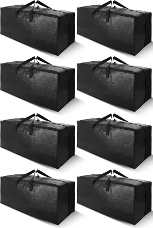 Cosy Family 8 Pack Heavy Duty Extra Large Moving Bags with Backpack Straps - Strong Handles & Zippers, Storage Totes For Space Saving, Fold Flat, Alternative to Moving Box (Set of 8, Black)