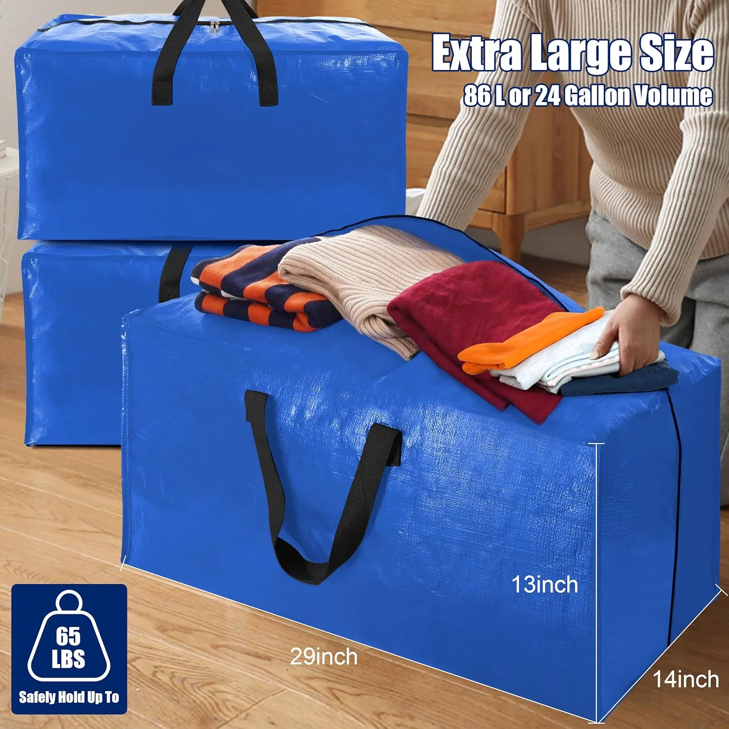 Cosy Family 8 Pack Heavy Duty Extra Large Moving Bags with Backpack Straps - Strong Handles & Zippers, Storage Totes For Space Saving, Fold Flat, Alternative to Moving Box (Set of 8, Multicolored)