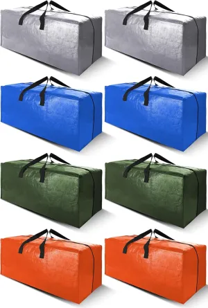 Cosy Family 8 Pack Heavy Duty Extra Large Moving Bags with Backpack Straps - Strong Handles & Zippers, Storage Totes For Space Saving, Fold Flat, Alternative to Moving Box (Set of 8, Multicolored)