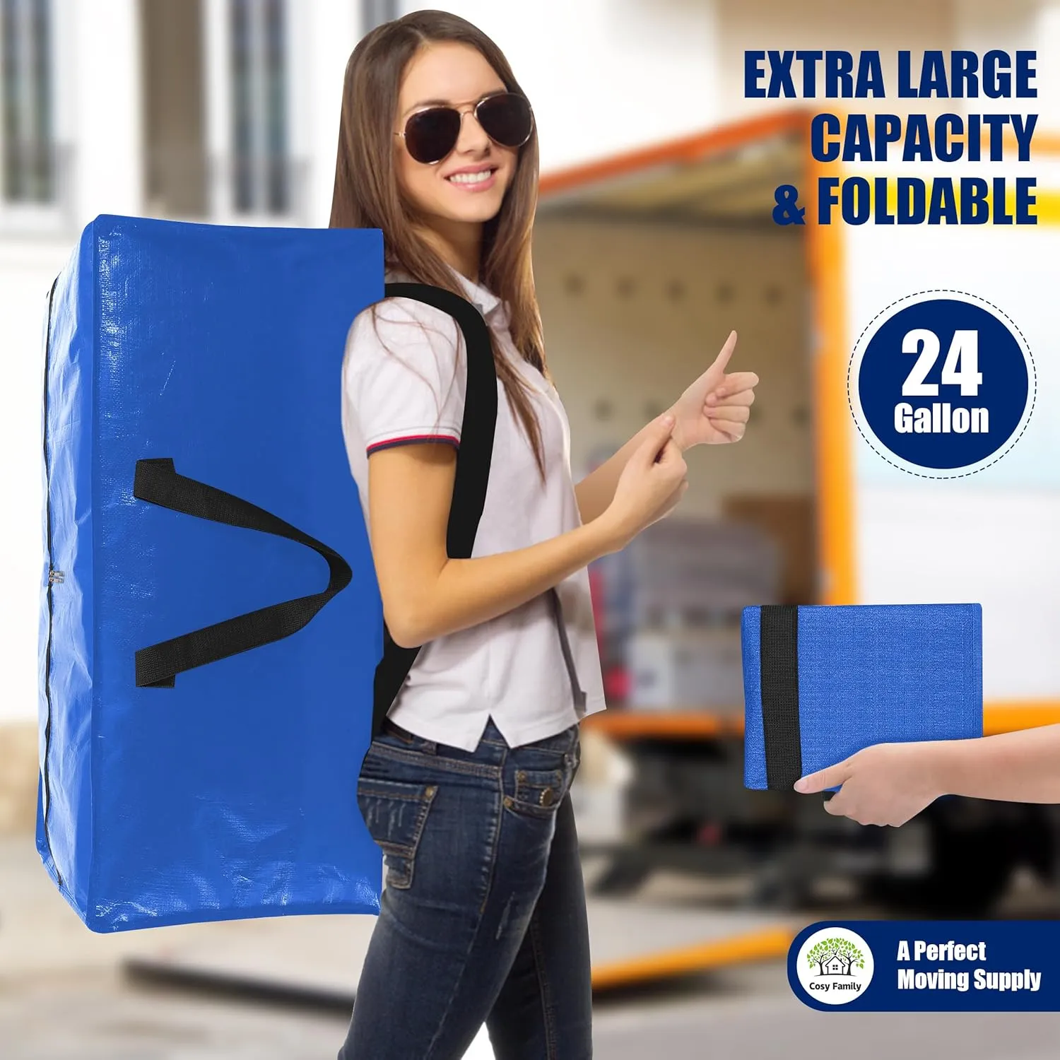 Cosy Family 8 Pack Heavy Duty Extra Large Moving Bags with Backpack Straps - Strong Handles & Zippers, Storage Totes For Space Saving, Fold Flat, Alternative to Moving Box (Set of 8, Multicolored)