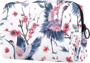 Crane & Flowers Small Makeup Bags for Women Teen Girls, Makeup Storage Bag with Zipper Accessories Organizer Bag for Travelling