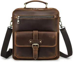 Crazy Horse Leather Messenger Bag for Men 12.9" iPad Bag with Handle Crossbody Shoulder Bag Vintage Briefcase Work Travel Handbag Satchel