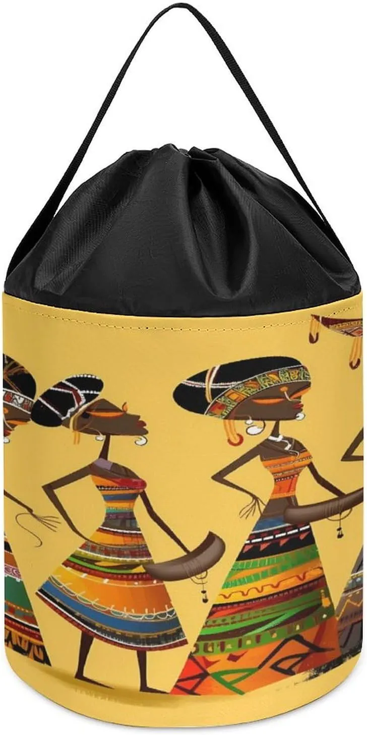 Creative African Culture Printed Building Block Toy Storage Bag, Foldable Polyester Drawstring Storage Bag