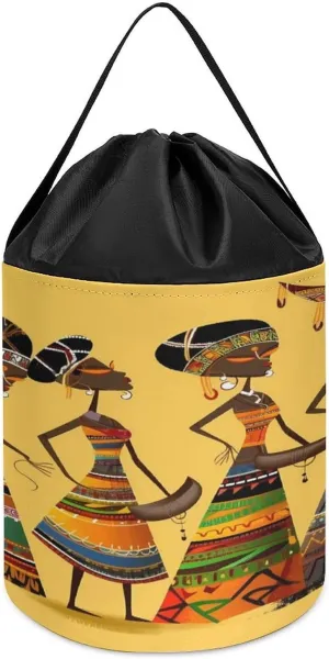 Creative African Culture Printed Building Block Toy Storage Bag, Foldable Polyester Drawstring Storage Bag