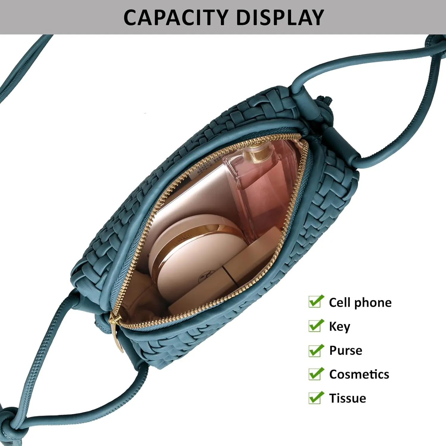 Crossbody Bag For Women Hand Woven Vegan Leather Zip Small Crossbody Bags Shoulder Bag Sling Cross Body Phone Purse