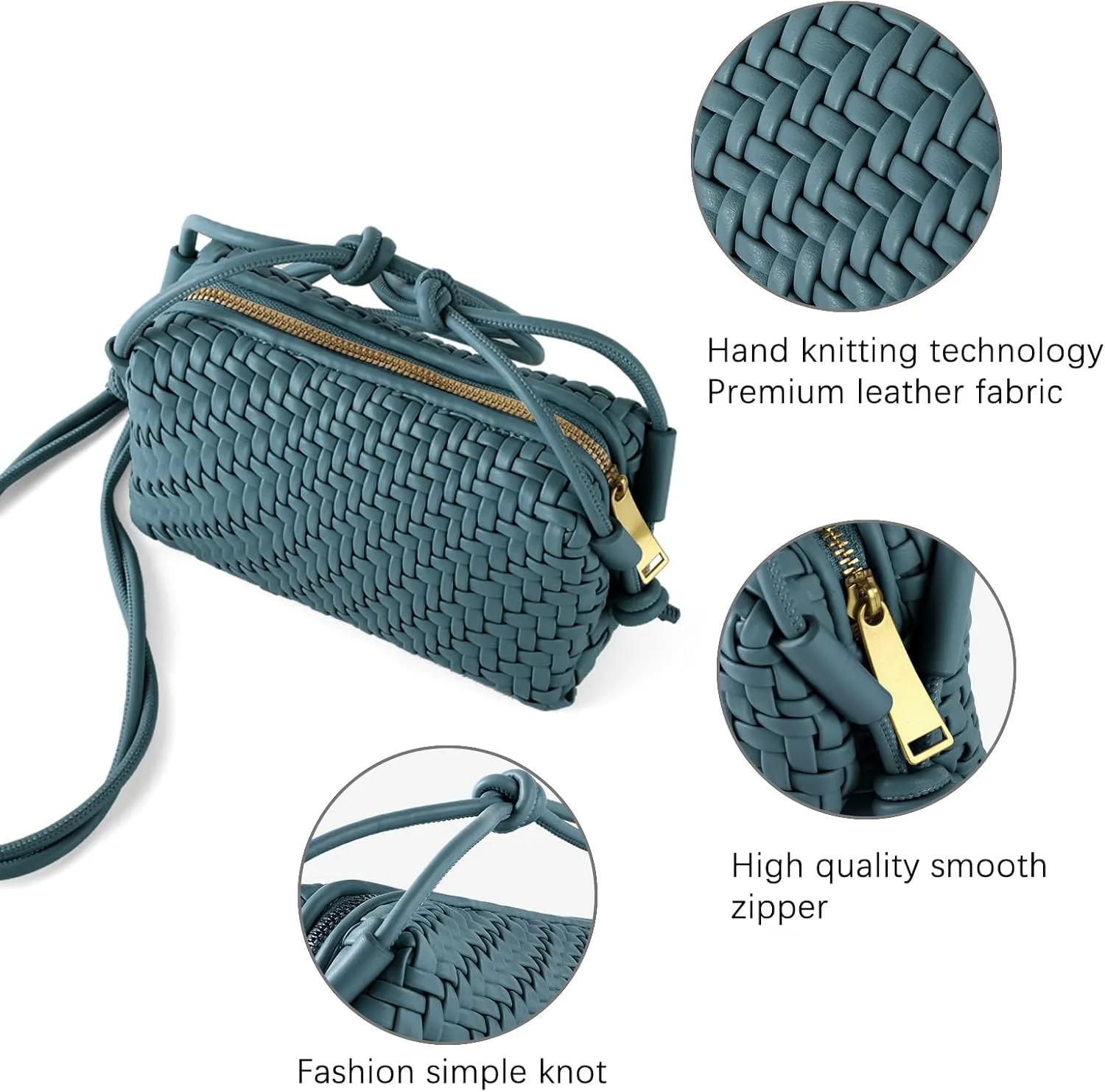 Crossbody Bag For Women Hand Woven Vegan Leather Zip Small Crossbody Bags Shoulder Bag Sling Cross Body Phone Purse