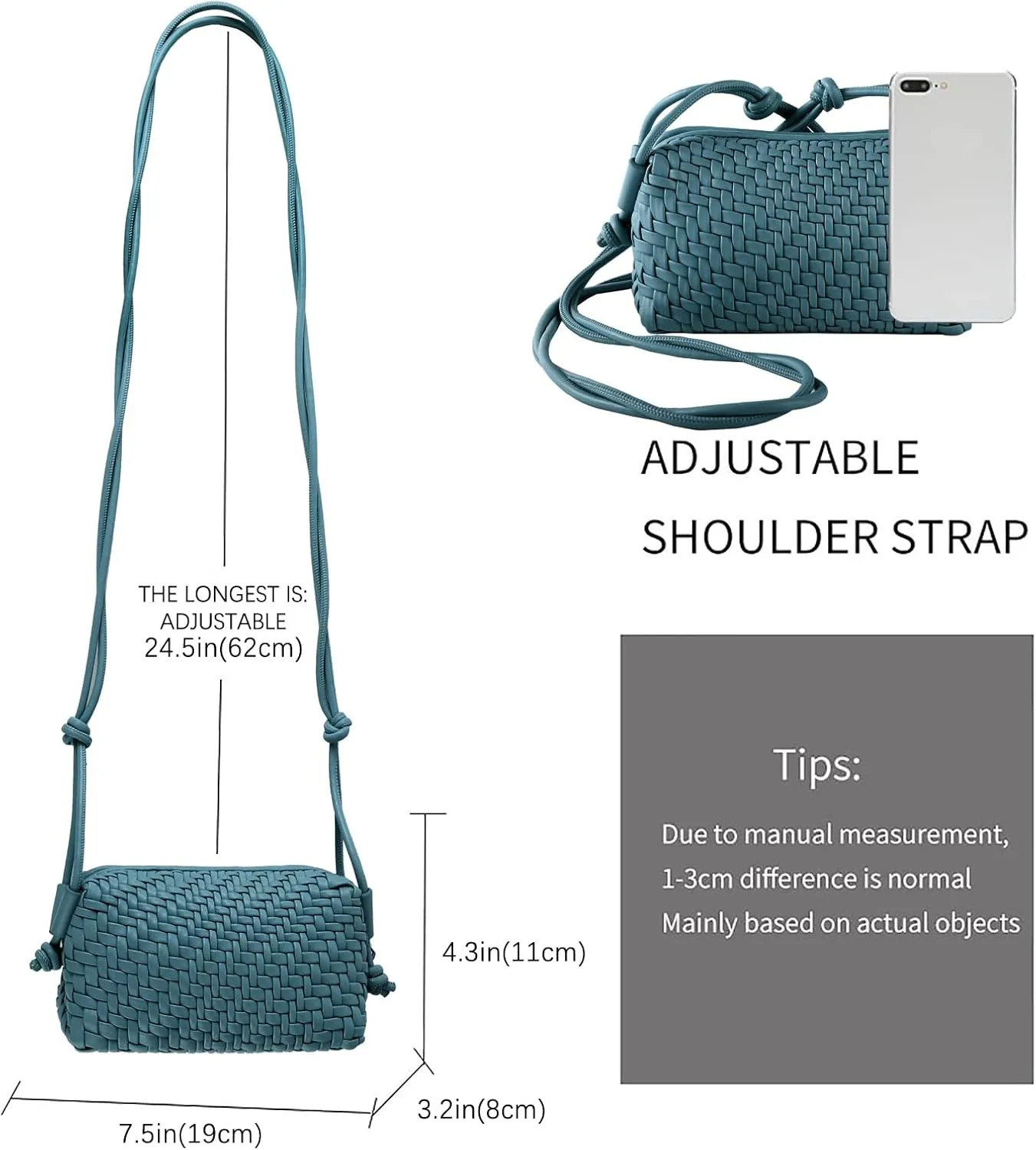 Crossbody Bag For Women Hand Woven Vegan Leather Zip Small Crossbody Bags Shoulder Bag Sling Cross Body Phone Purse