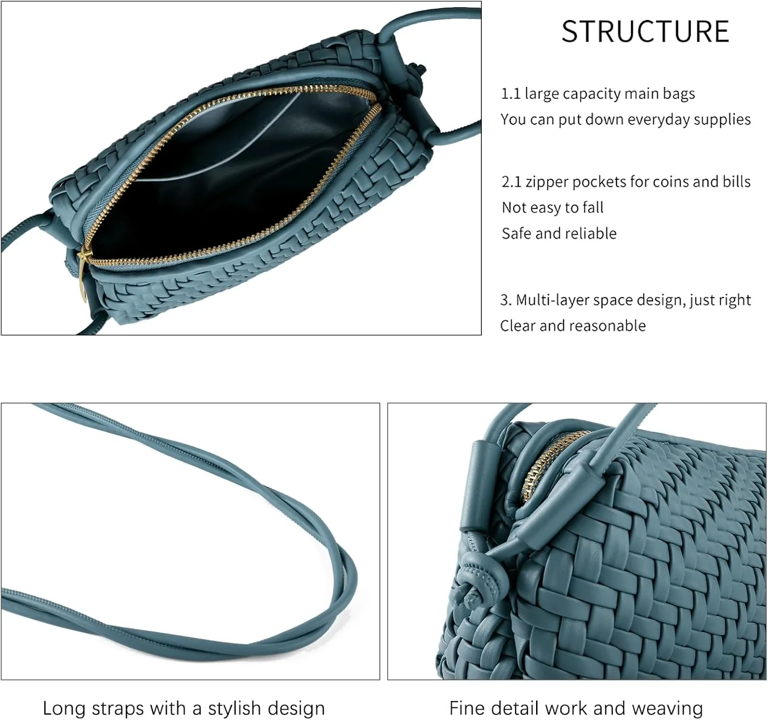 Crossbody Bag For Women Hand Woven Vegan Leather Zip Small Crossbody Bags Shoulder Bag Sling Cross Body Phone Purse