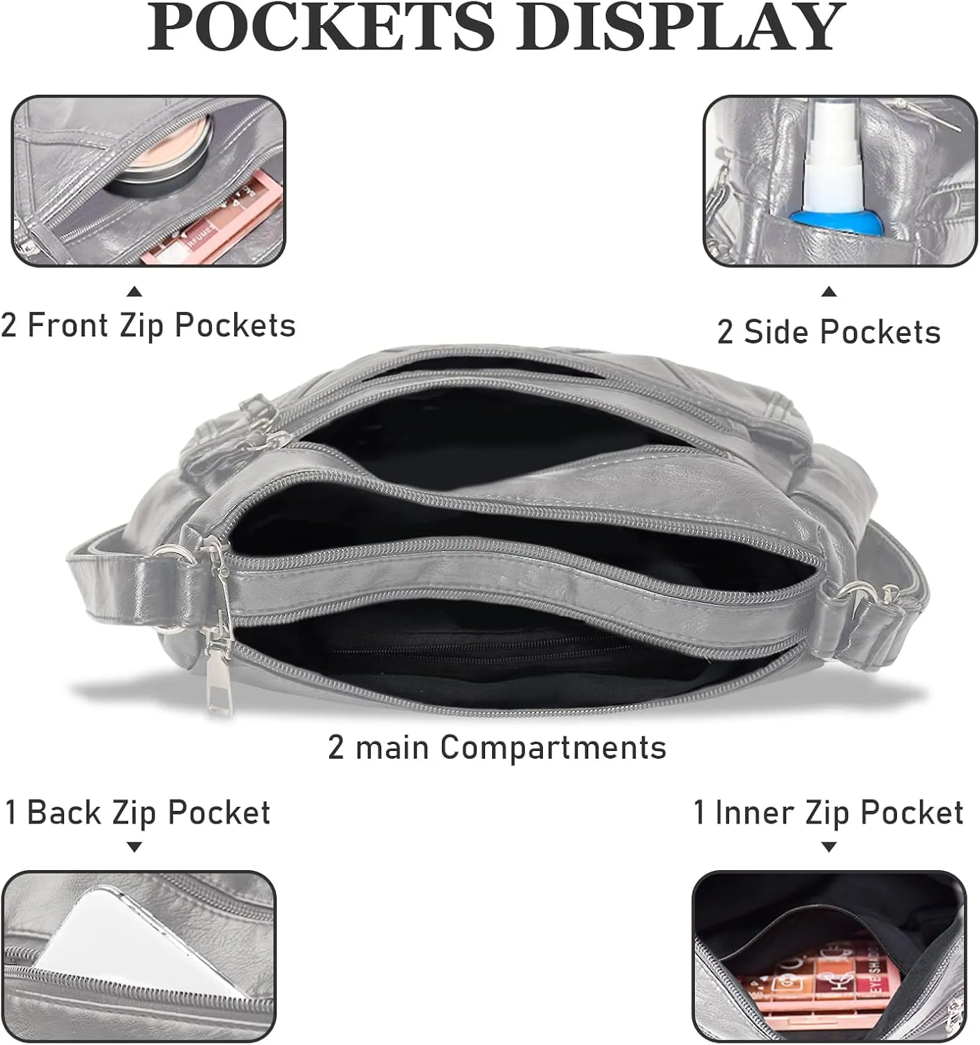 Crossbody Bag for Women Lightweight Shoulder Bags Ladies Soft PU Leather Handbags Multi Pocket Messenger Bags