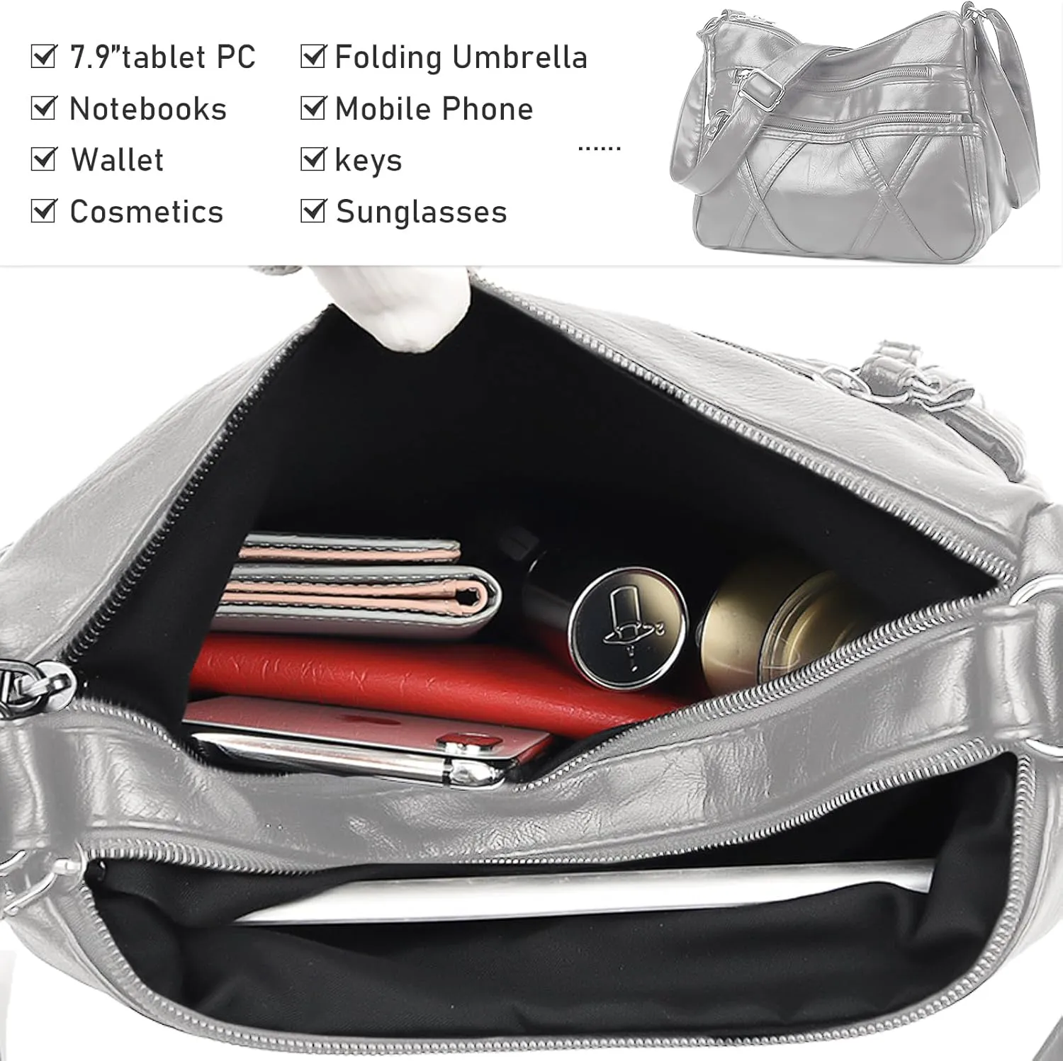 Crossbody Bag for Women Lightweight Shoulder Bags Ladies Soft PU Leather Handbags Multi Pocket Messenger Bags