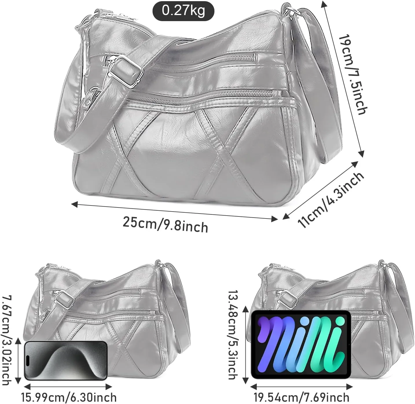 Crossbody Bag for Women Lightweight Shoulder Bags Ladies Soft PU Leather Handbags Multi Pocket Messenger Bags