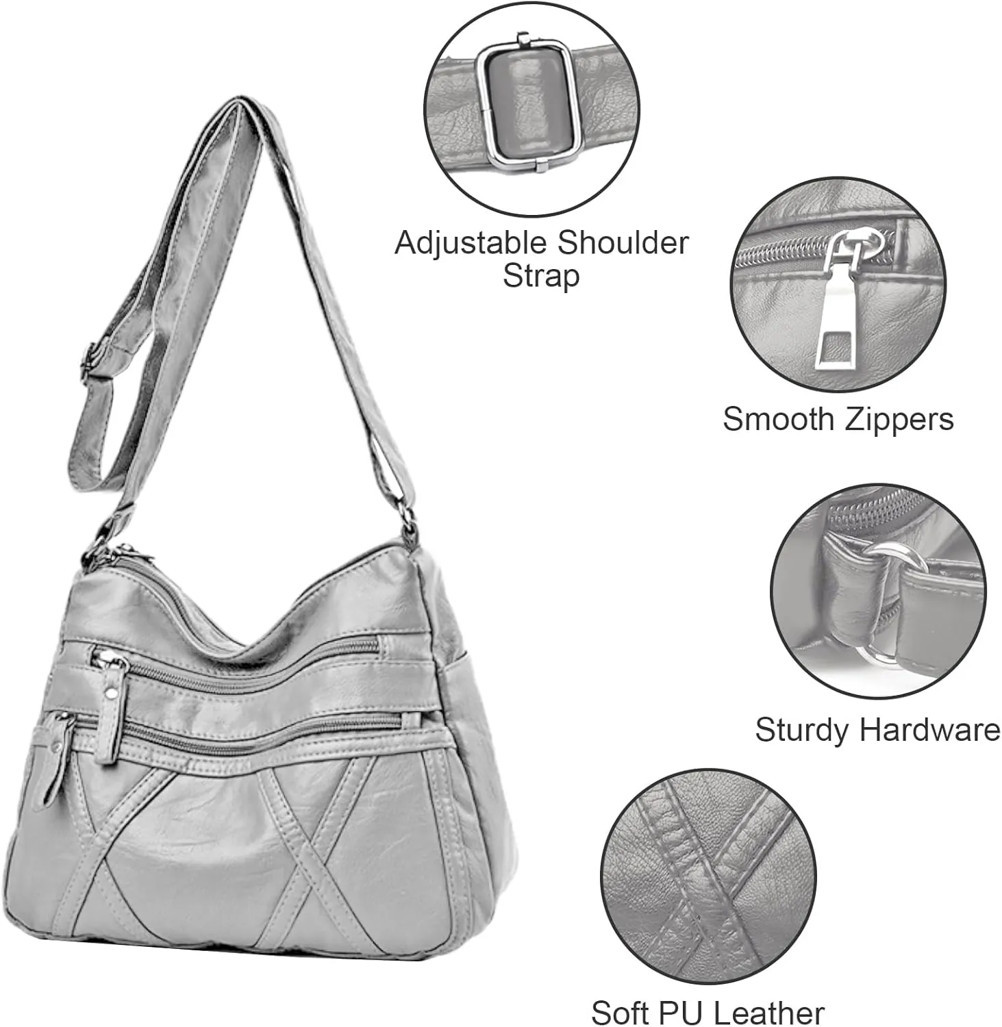 Crossbody Bag for Women Lightweight Shoulder Bags Ladies Soft PU Leather Handbags Multi Pocket Messenger Bags