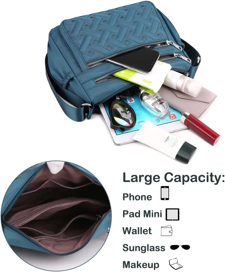 Crossbody Bag for Women Shoulder Handbag Nylon Multi-Pocket Bags Lightweight Work Travel Messenger Bag