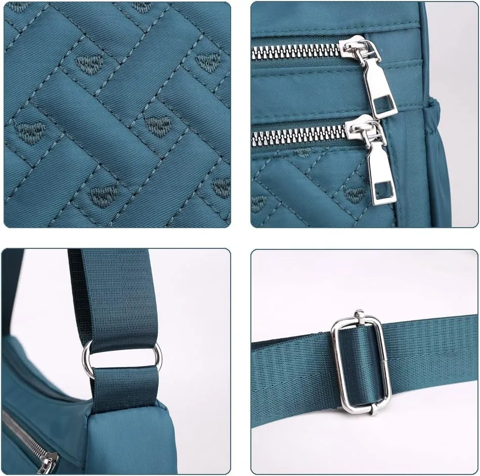 Crossbody Bag for Women Shoulder Handbag Nylon Multi-Pocket Bags Lightweight Work Travel Messenger Bag