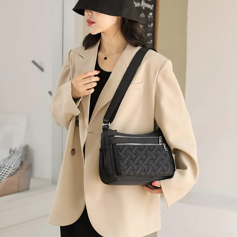 Crossbody Bag for Women Shoulder Handbag Nylon Multi-Pocket Bags Lightweight Work Travel Messenger Bag