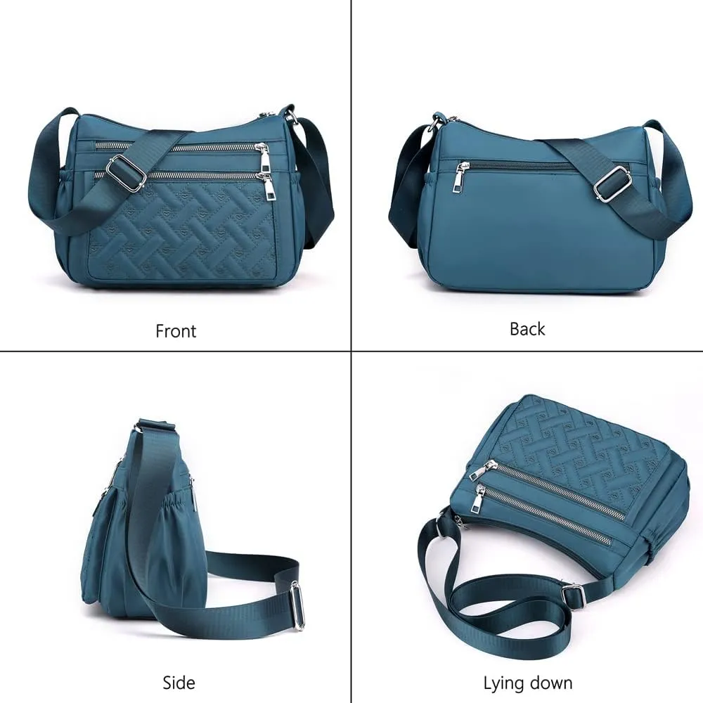 Crossbody Bag for Women Shoulder Handbag Nylon Multi-Pocket Bags Lightweight Work Travel Messenger Bag