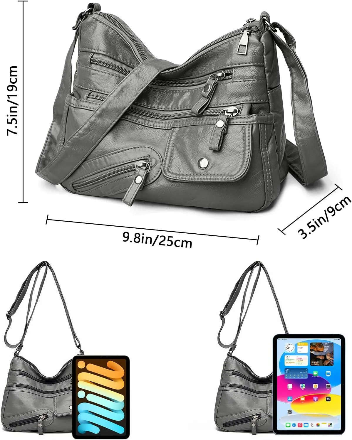 Crossbody Bag for Women Soft PU Leather Hobo Handbag Multi-Pocket Shoulder Bag Ladies Casual Messenger Bags