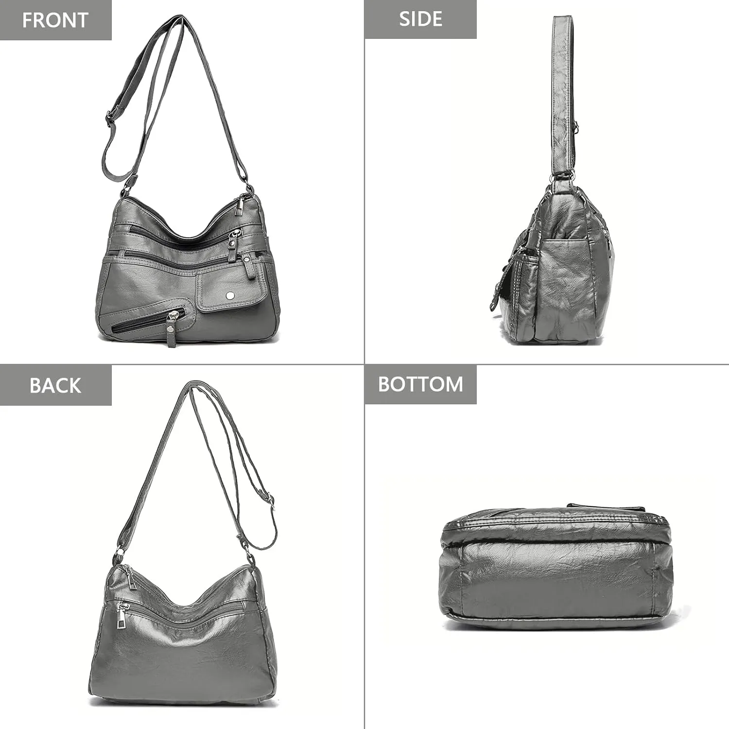 Crossbody Bag for Women Soft PU Leather Hobo Handbag Multi-Pocket Shoulder Bag Ladies Casual Messenger Bags