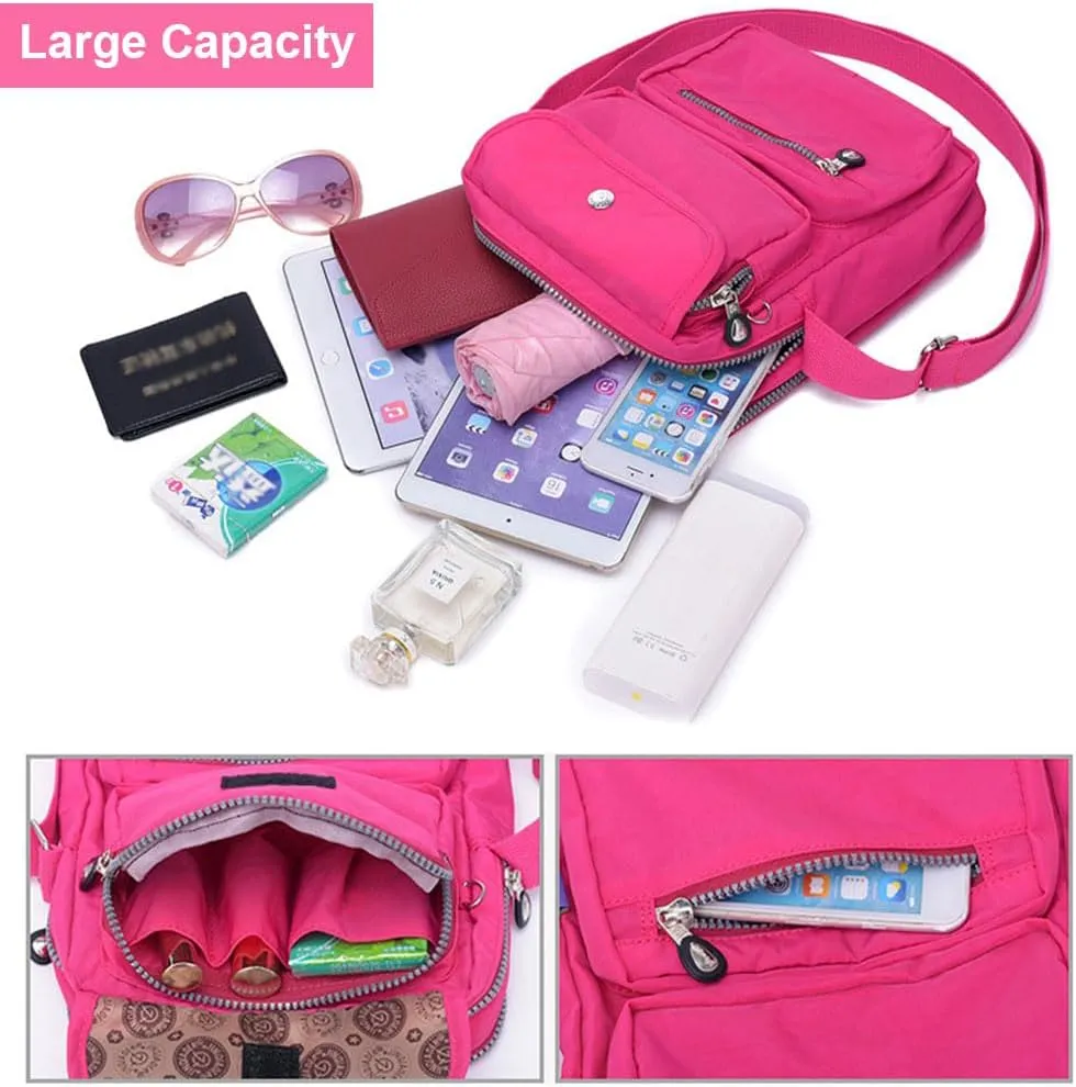 Crossbody Bag for Women Waterproof Shoulder Bag Multi-Pocket Messenger Bag Casual Nylon Purse Handbag