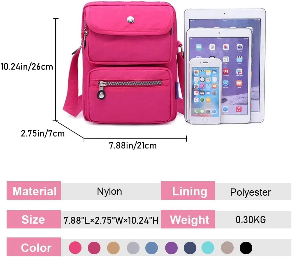 Crossbody Bag for Women Waterproof Shoulder Bag Multi-Pocket Messenger Bag Casual Nylon Purse Handbag