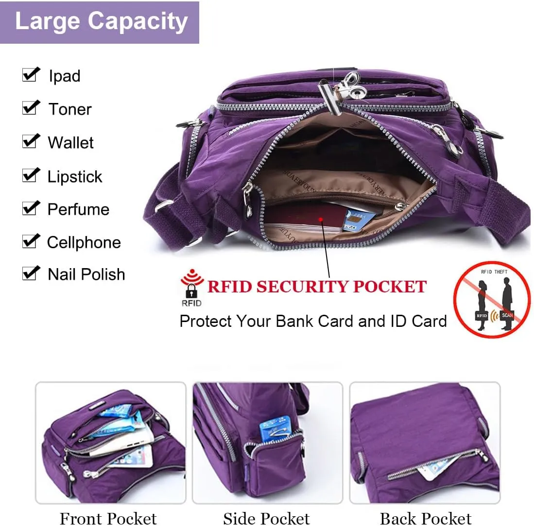 Crossbody Bag for Women with RFID Purses Multi Pocket Shoulder Bag Waterproof Purses and Handbags Pocketbooks
