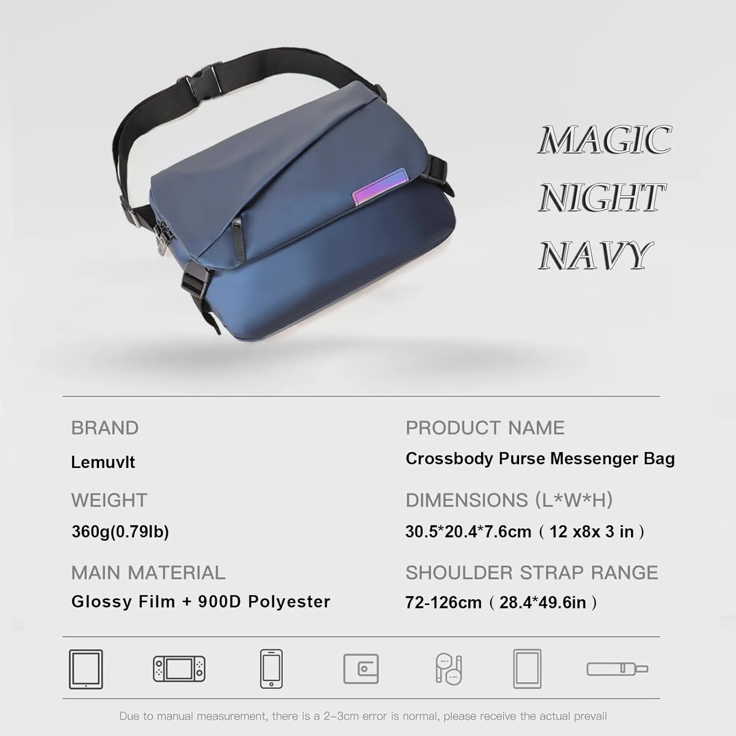 Crossbody bag Messenger Bag for Commuting, Water-Resistant, 12 x 8 x 3 in