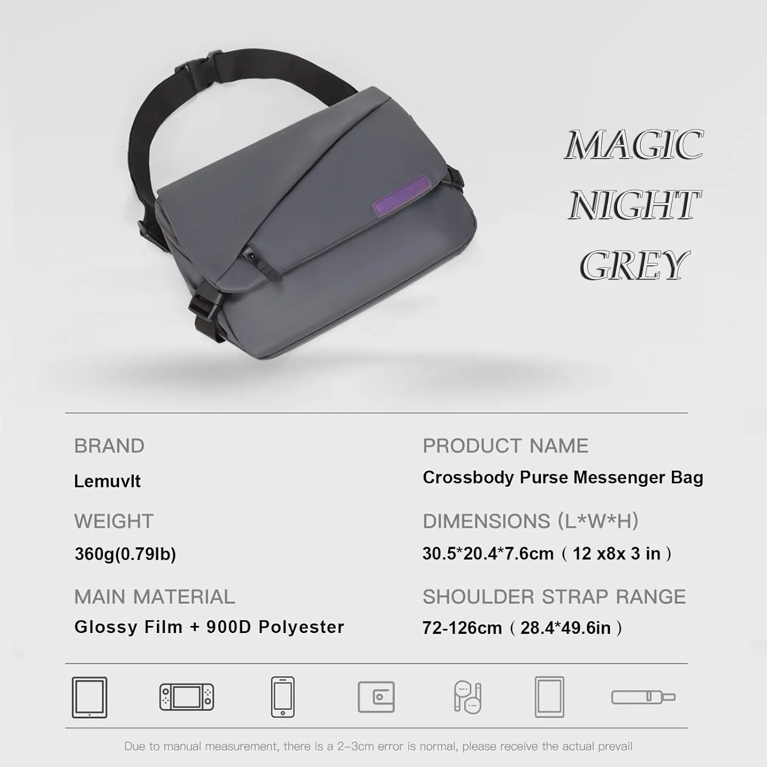 Crossbody bag Messenger Bag for Commuting, Water-Resistant, 12 x 8 x 3 in