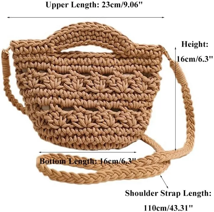 Crossbody Bags For Women Handmade Purse Shoulder Handbag Cotton Purses for Women Travel Bag with Lining Brown