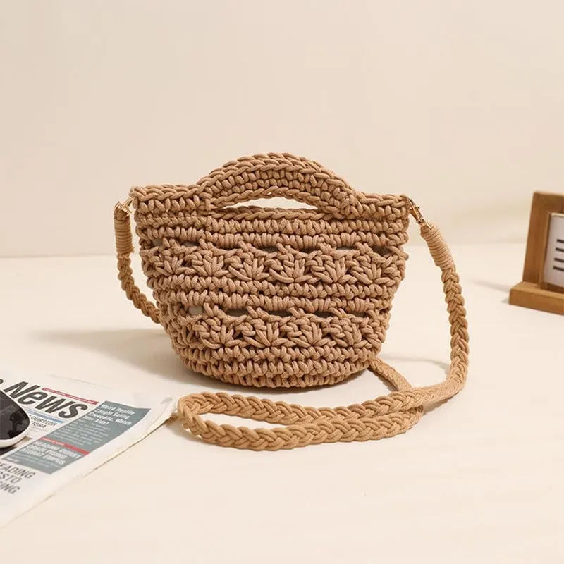 Crossbody Bags For Women Handmade Purse Shoulder Handbag Cotton Purses for Women Travel Bag with Lining Brown