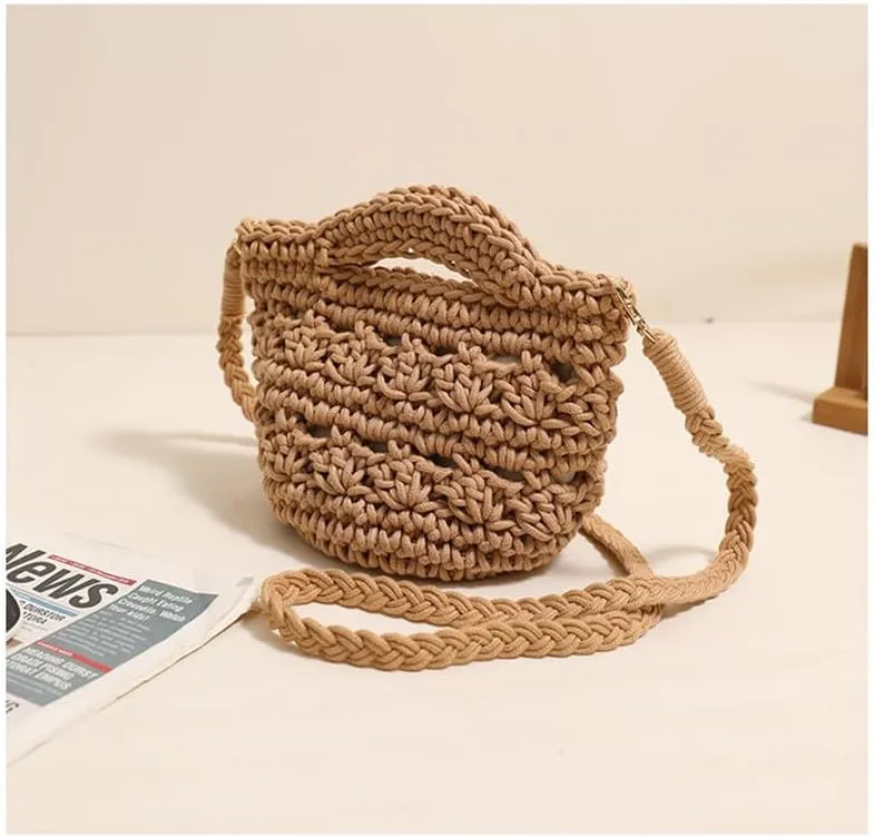 Crossbody Bags For Women Handmade Purse Shoulder Handbag Cotton Purses for Women Travel Bag with Lining Brown
