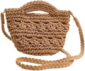 Crossbody Bags For Women Handmade Purse Shoulder Handbag Cotton Purses for Women Travel Bag with Lining Brown