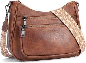 Crossbody Bags for Women Leather Purse Trendy Multi Pocket Shoulder Handbags with Adjustable Guitar Strap