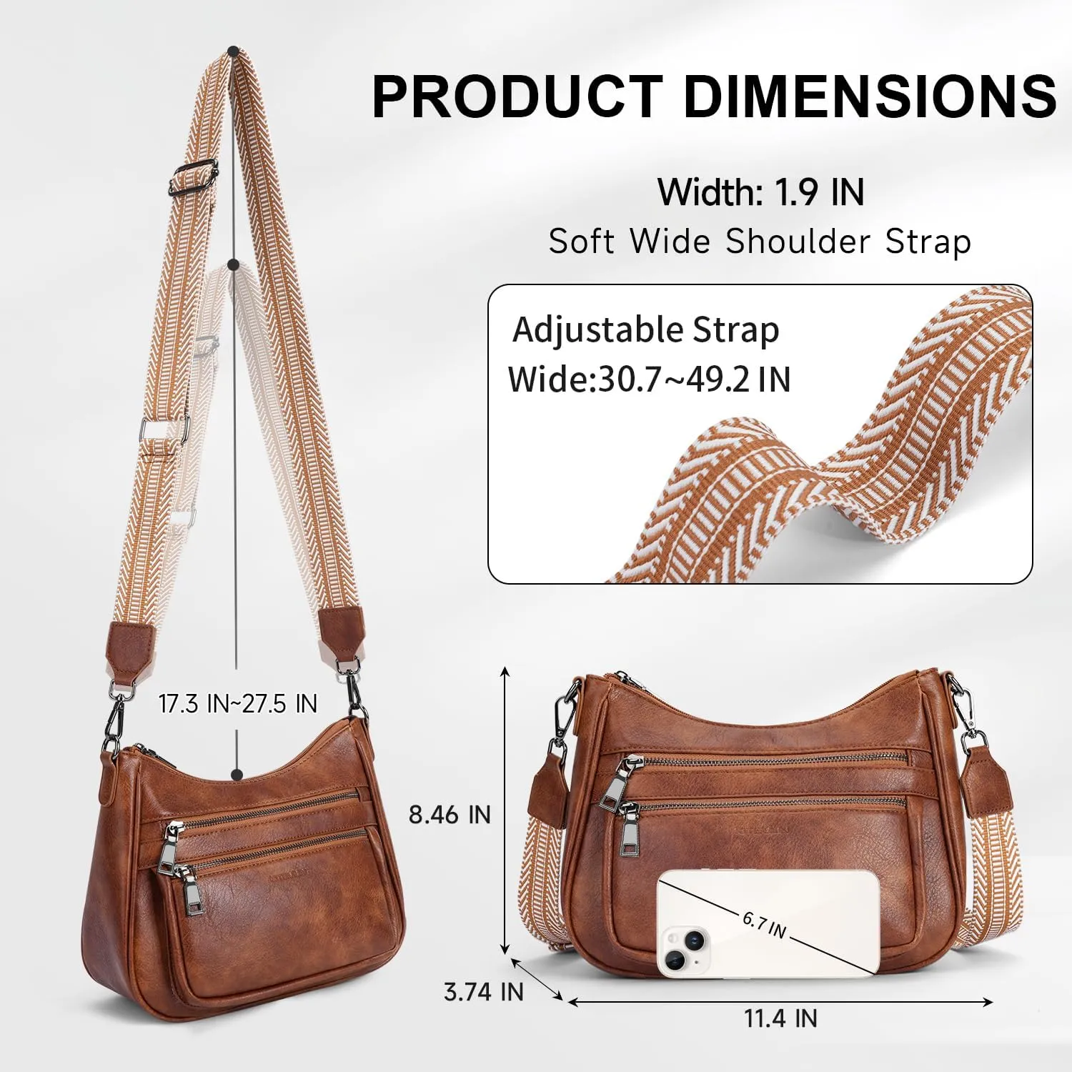 Crossbody Bags for Women Leather Purse Trendy Multi Pocket Shoulder Handbags with Adjustable Guitar Strap