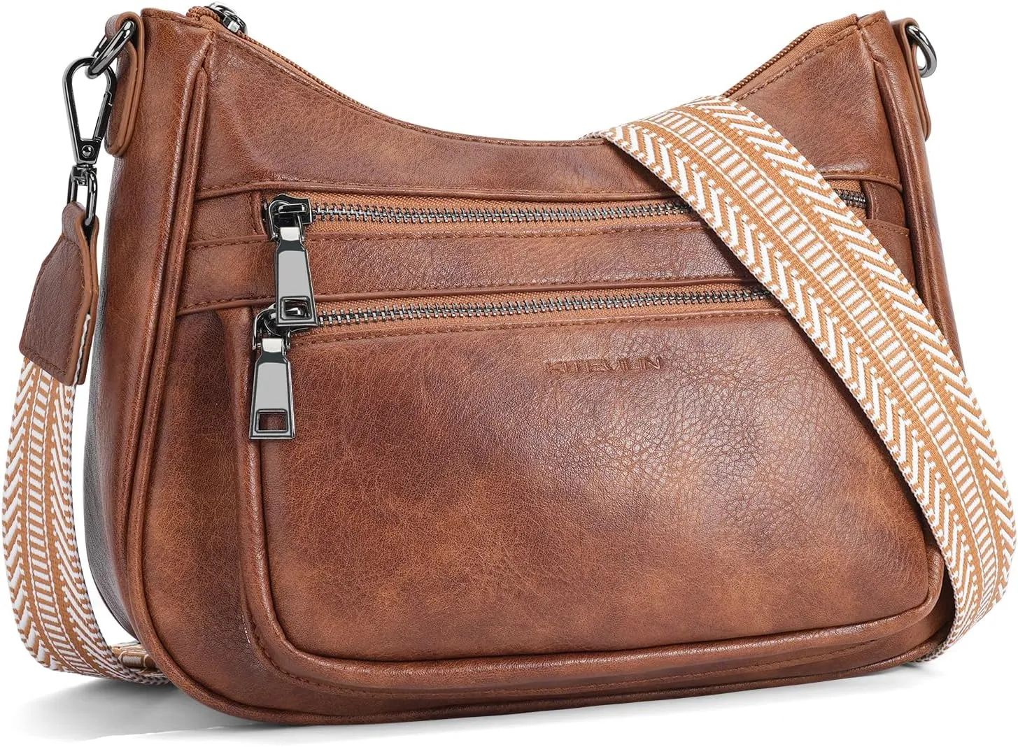 Crossbody Bags for Women Leather Purse Trendy Multi Pocket Shoulder Handbags with Adjustable Guitar Strap
