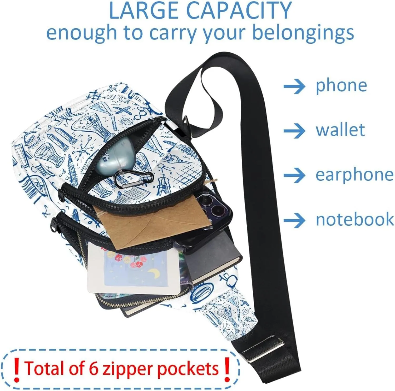 Crossbody Bags for Women Men Chemistry symbols icon set (1) Sling Bag Bakpack Casual Chest Bag with Convertible Shoulder Strap