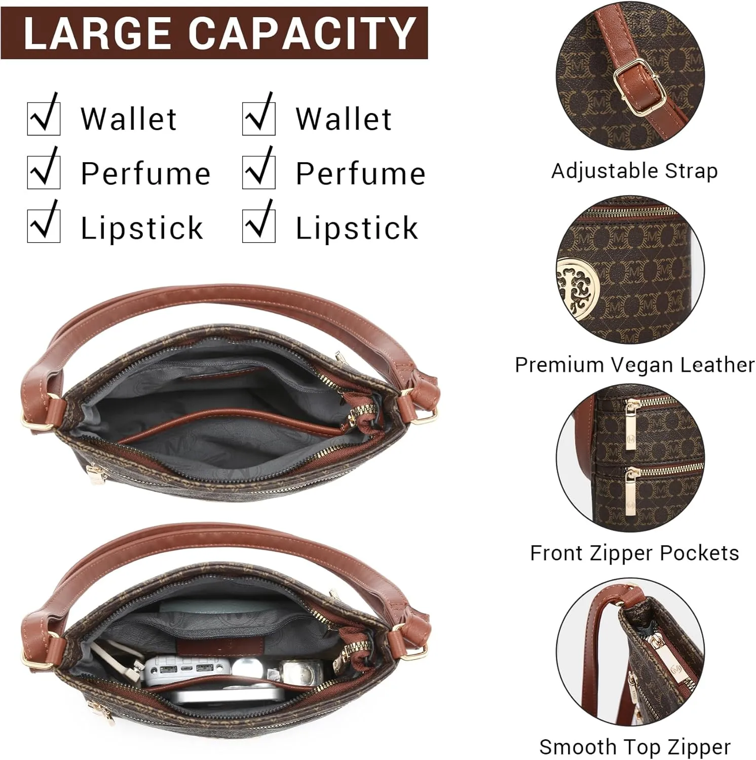 Crossbody Bags for Women Multi Pocket Crossbody Purses Trendy Vegan Leather Shoulder Handbags with Adjustable Strap
