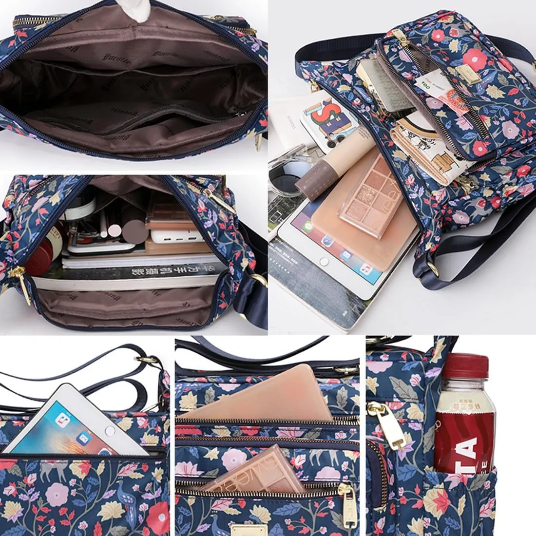 Crossbody Bags for Women Multi Pocket Shoulder Bag Waterproof Nylon Messenger Purses and Handbags
