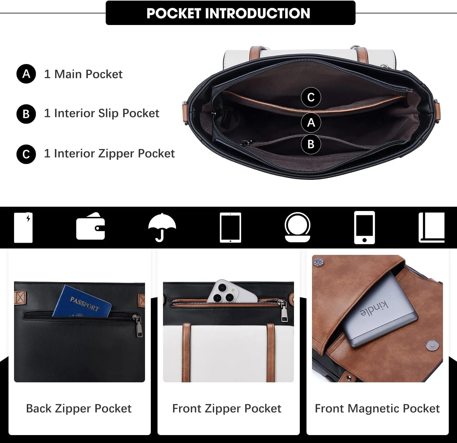 Crossbody Bags for Women,Multi Pocket Crossbody Purses Vegan Leather Shoulder Handbags Travel Purse Adjustable Strap
