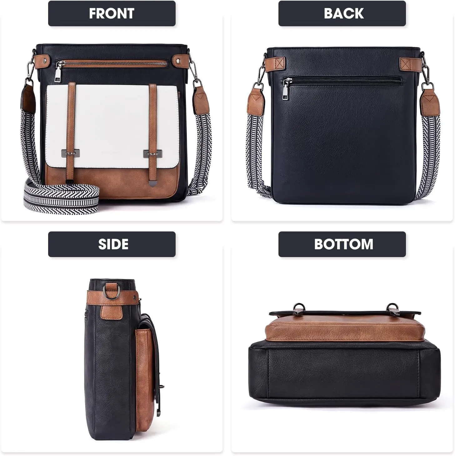 Crossbody Bags for Women,Multi Pocket Crossbody Purses Vegan Leather Shoulder Handbags Travel Purse Adjustable Strap