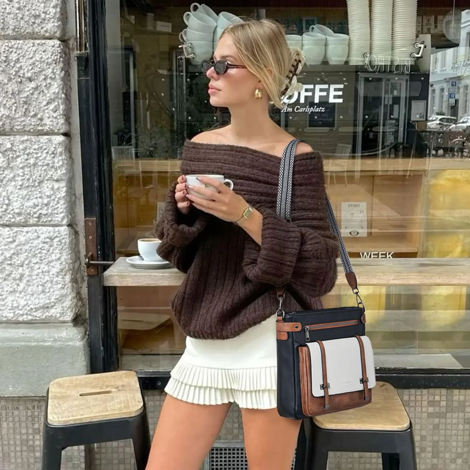 Crossbody Bags for Women,Multi Pocket Crossbody Purses Vegan Leather Shoulder Handbags Travel Purse Adjustable Strap
