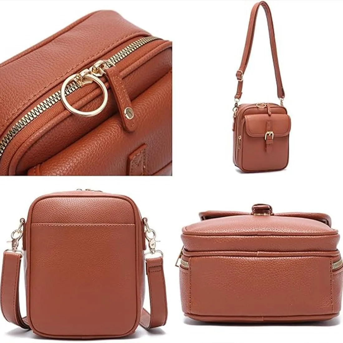 Crossbody Leather Bag, Versatile Women's Casual Bag, Retro Double-Layer Large Capacity Mini Crossbody Bags
