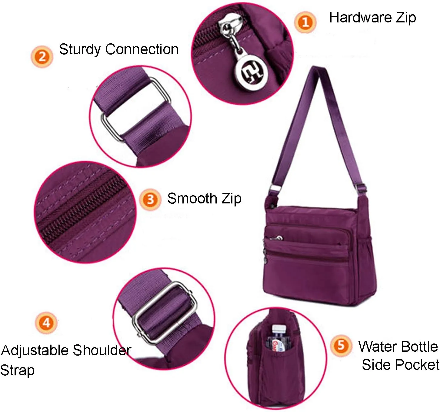 Crossbody Purses for women Multi-Pocket Nylon Shoulder Bags Lightweight Travel Purses Messenger Handbags